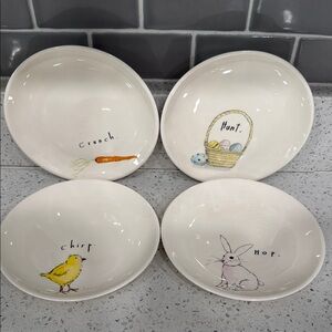 Rae Dunn Set of 4 Small White Ceramic Plates with Easter Designs